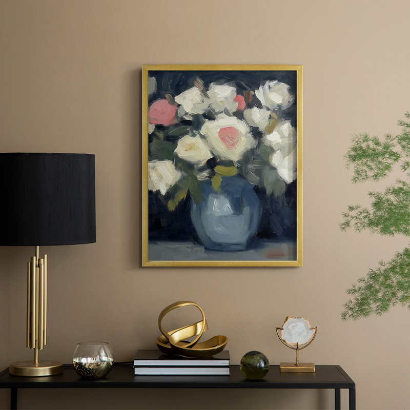 FLORAL DCX Series - Impression encadrée de qualité supérieure - Prêt à accrocher - Aucun clou requis, Doré, H 15 po x l 12 po