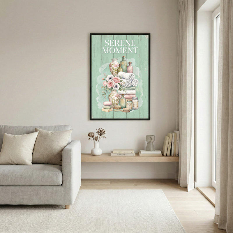 Ensemble de 1 tableau sur toile tendue « Moment serein » avec éléments floraux et spa, H 18 po x l 12 po