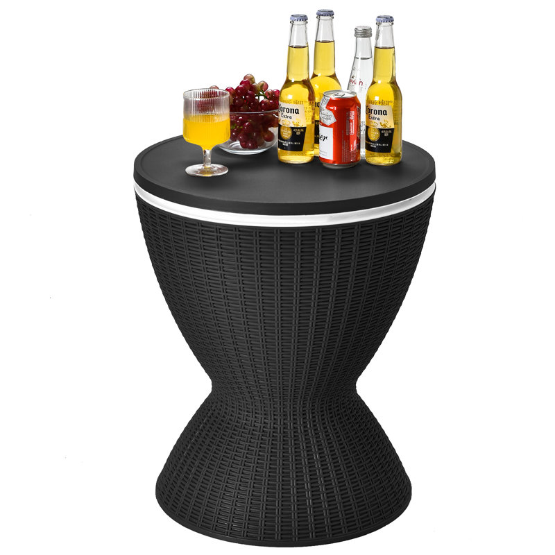 Kaeto Outdoor Plastic Bar Table with Extendable Tabletop, Black