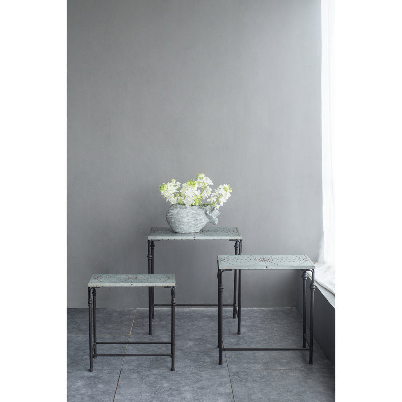 Trois tables gigognes galvanisées trois pièces pour la décoration du vestibule et le support à plante d'intérieur dans le bureau, fabrication en fer, 15,8 lb
