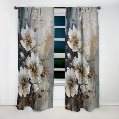 White Gold Apple Tree Symphony III - Apple Tree Curtain - Blackout Floral Curtain - 1 Panels