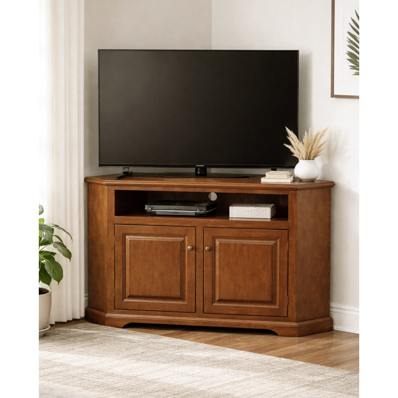 Inouye Unfinished Corner TV Stand for TVs up to 65", Havana Gold