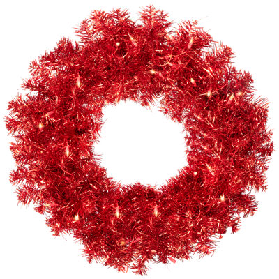 Pre-Lit Artificial Tinsel Christmas Wreath - 24" - Clear Lights