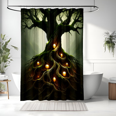 Rideau de douche avec tapis de bain