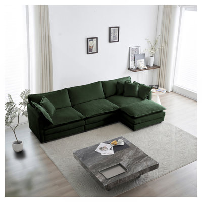 Canapé modulaire surdimensionné en L avec repose-pieds réversible en chenille verte Free Combination Comfy Upholstery