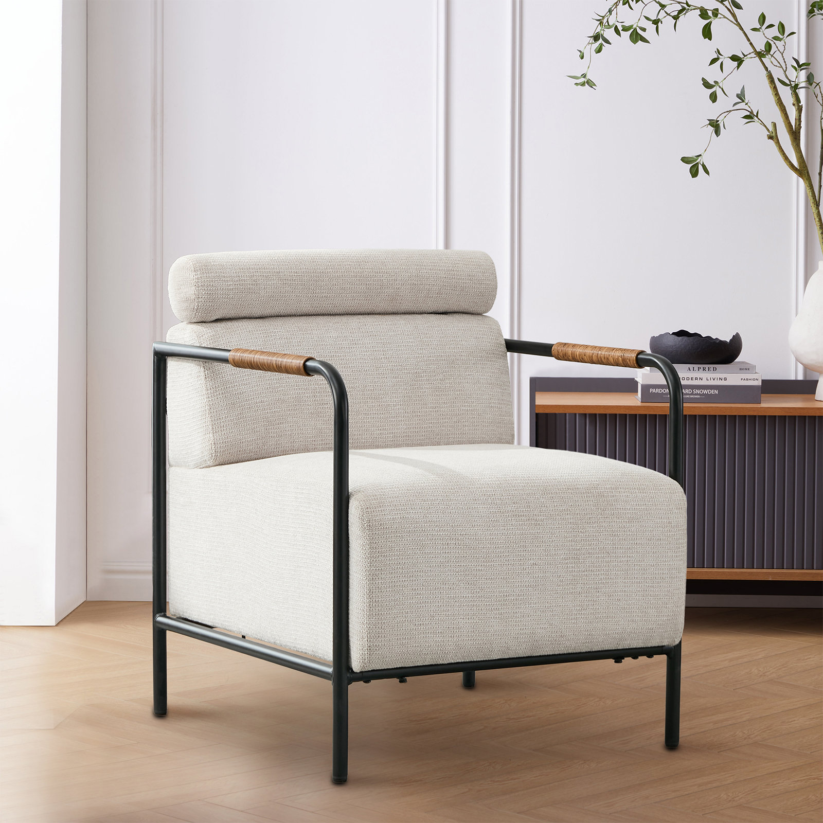 Ebern Designs Sinobi Upholstered Accent Armchair with Metal Frame ...