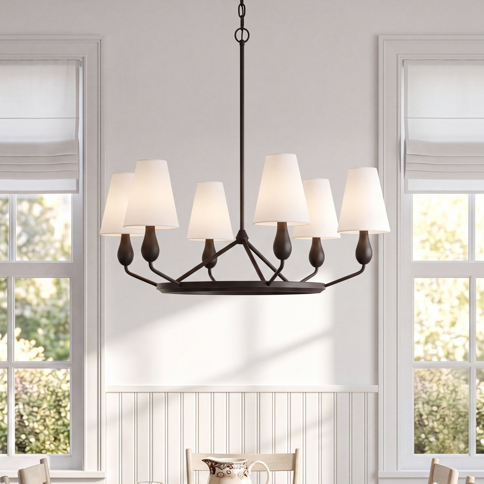 6 - Light Dimmable Chandelier, Aged Iron