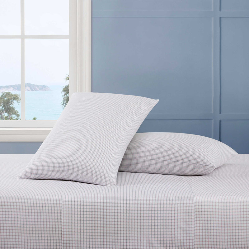 Tommy Hilfiger Printed Percale Cotton Sheet Set, Twin XL Sheet Set with 1 Pillowcase, New England Plaid Blue