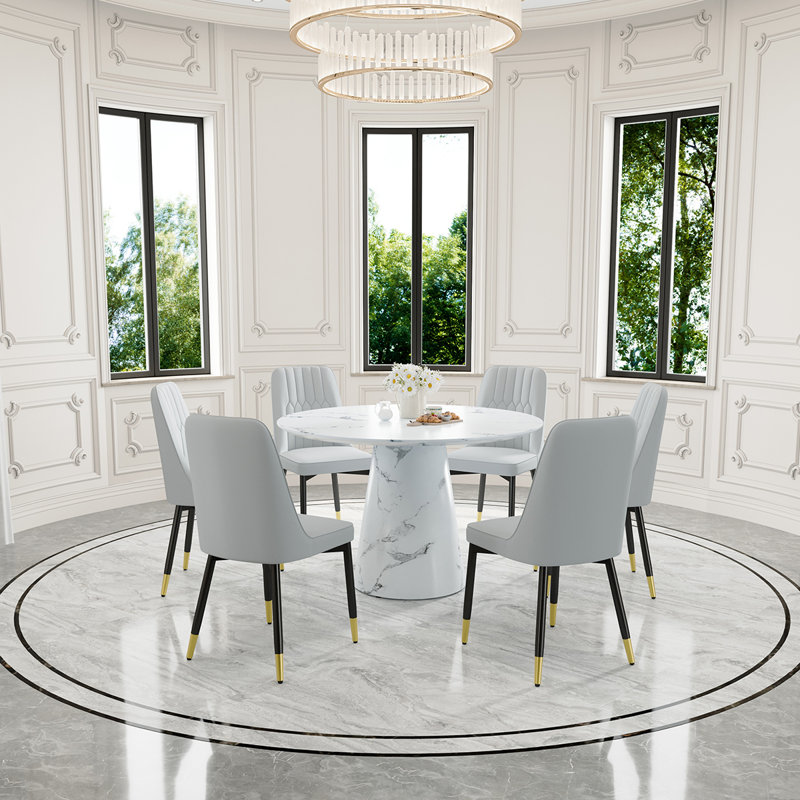 Nerita 4 - Person Pedestal Dining Set, Light Gray, 5