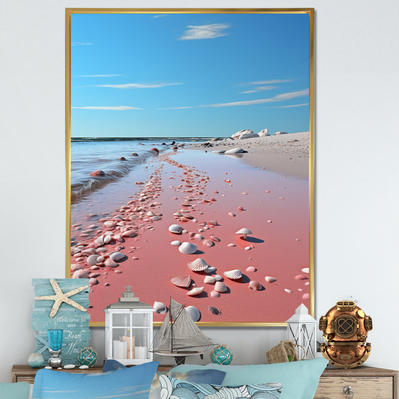 Plage de sable rose Bruin II, H 40 po x l 30 po x P 1,5 po, Cadre flottant doré