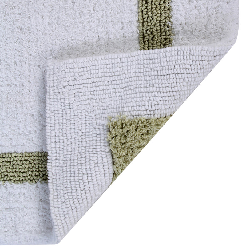 White and Sage Cotton Reversible Bath Rug Set