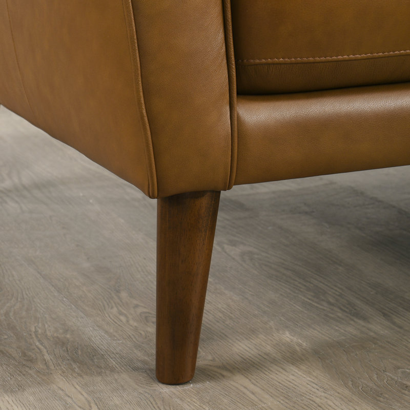 Canapé modulaire en cuir véritable 2 pièces Mouloud, Accoudoir à droite (vu de face), Cuir véritable brun clair