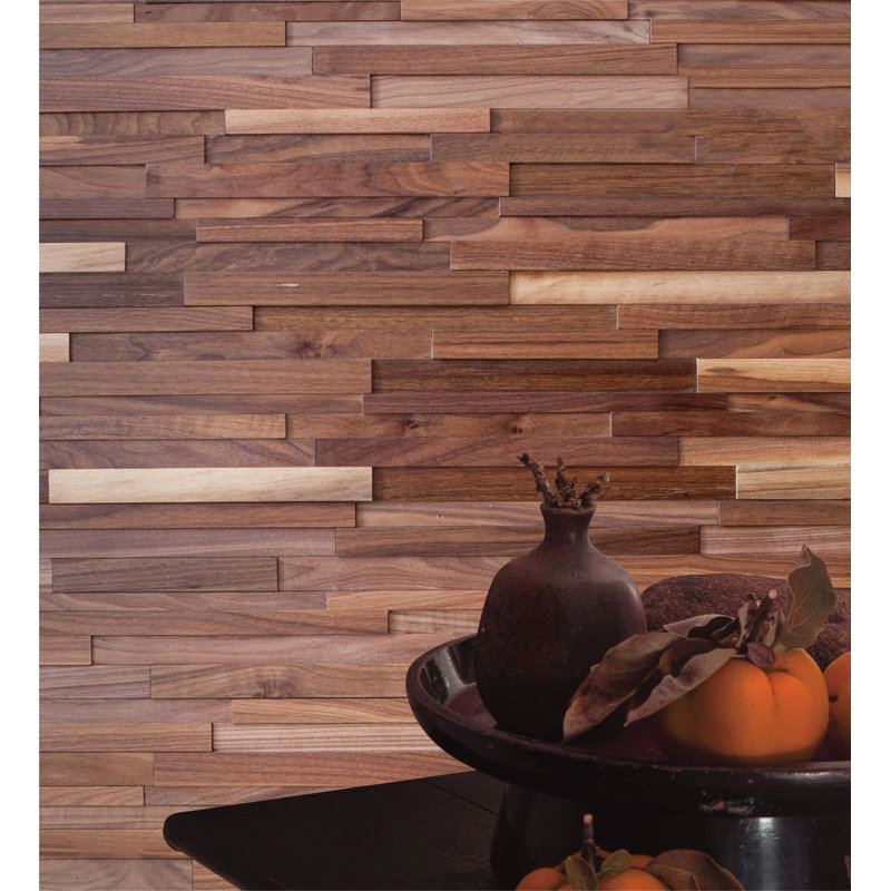 1/2 in x 7-7/8 in x 47-1/4 in Black Walnut 3D Solid Hardwood Interlocking Wall Plank