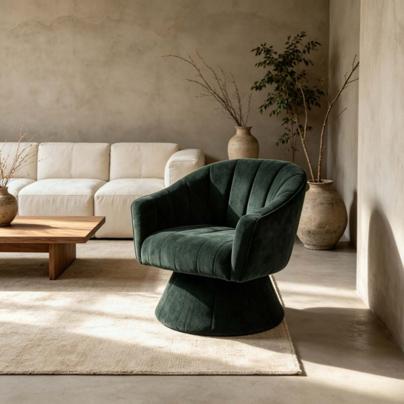 Fauteuil d'appoint pivotant à 360 degrés, fauteuil demi-tonneau capitonné Modern, Green