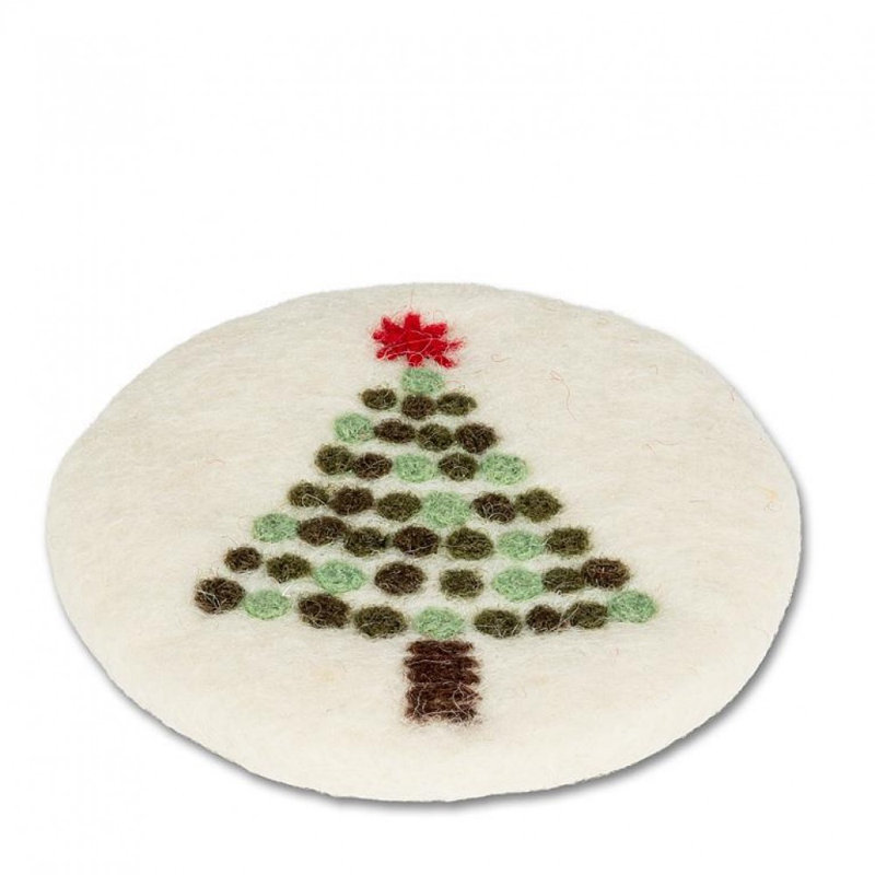 Arbre de Noël à pois avec sous-verre étoile rouge