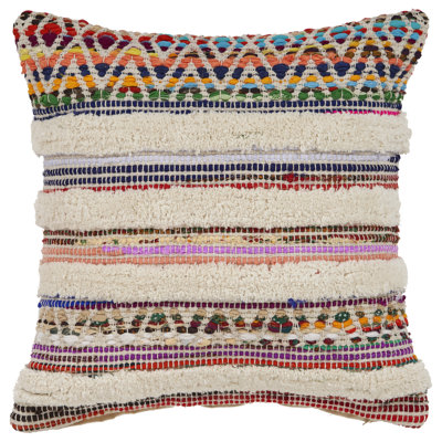 Dahlia Bohemian Multicolor Chevron Striped Chindi Handmade Pillow