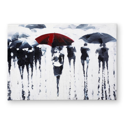 Abstract Silhouettes Under the Rain - Modern Red Door Mat