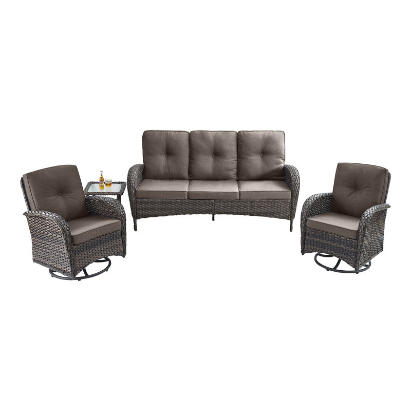 Aristil 5-Person PE Wicker Outdoor Patio Conversation Set With Cushions, Gray