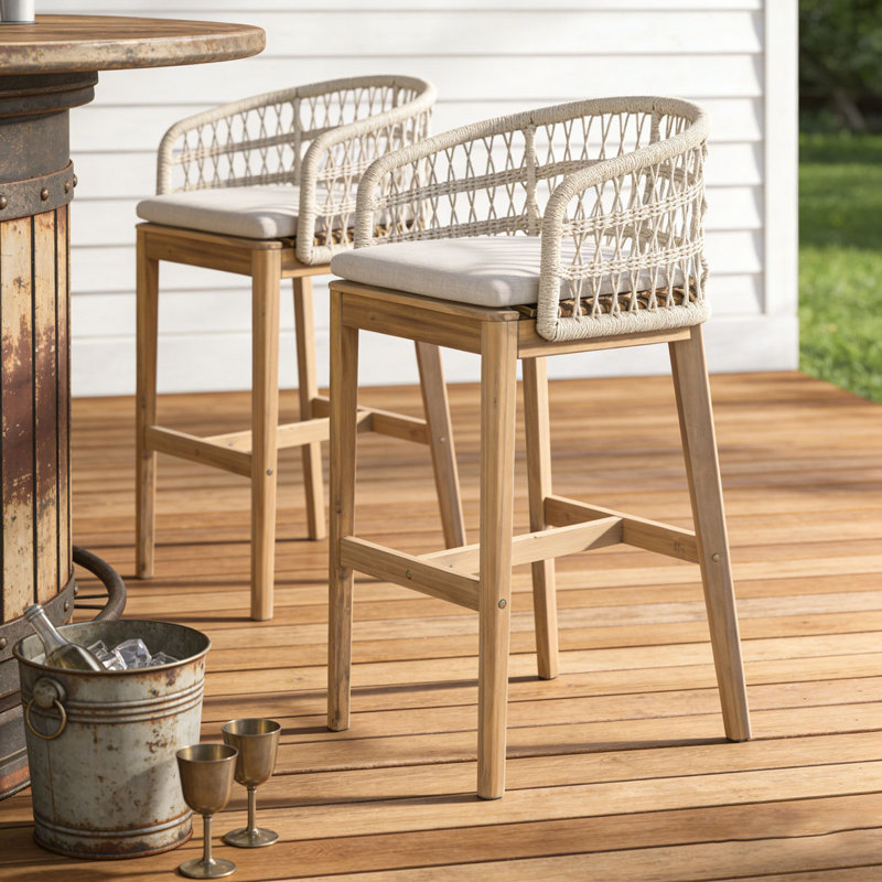 Tabouret d'extérieur en bois et corde