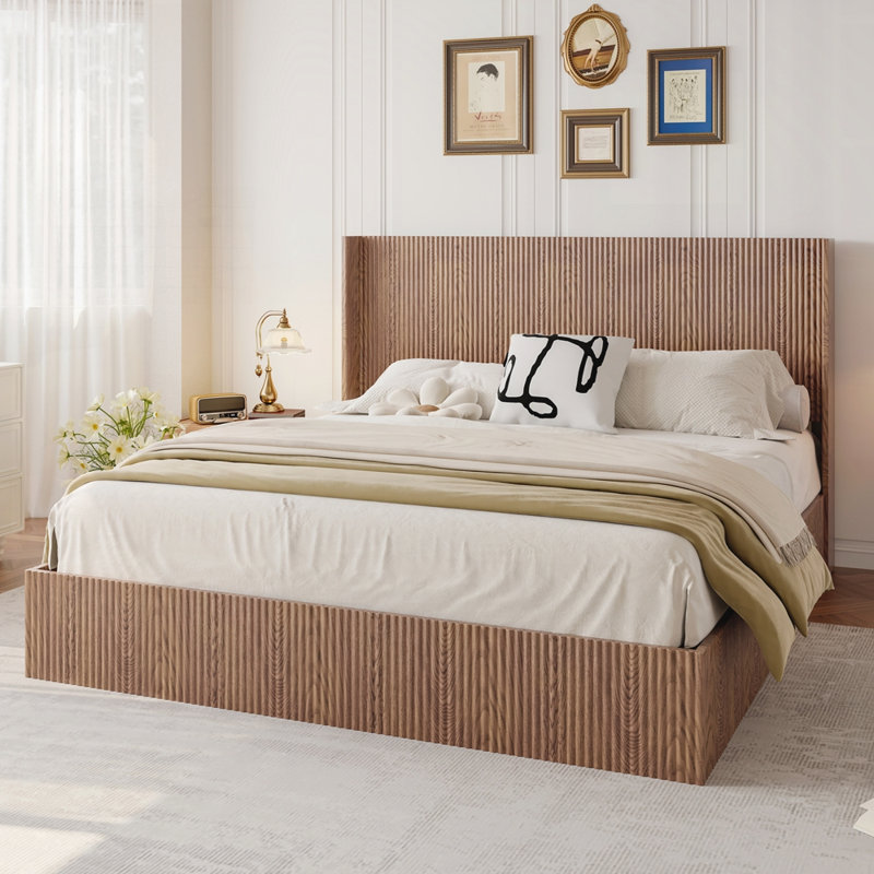 Lit plateforme moderne, King, Bois naturel