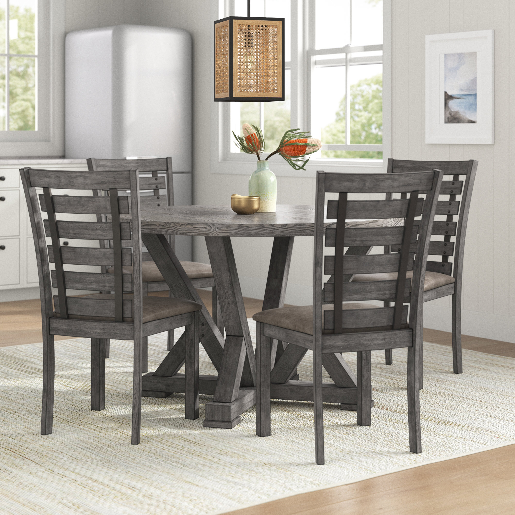 Middelburg Black 4 Seater Small Round Pedestal Kitchen Table Set