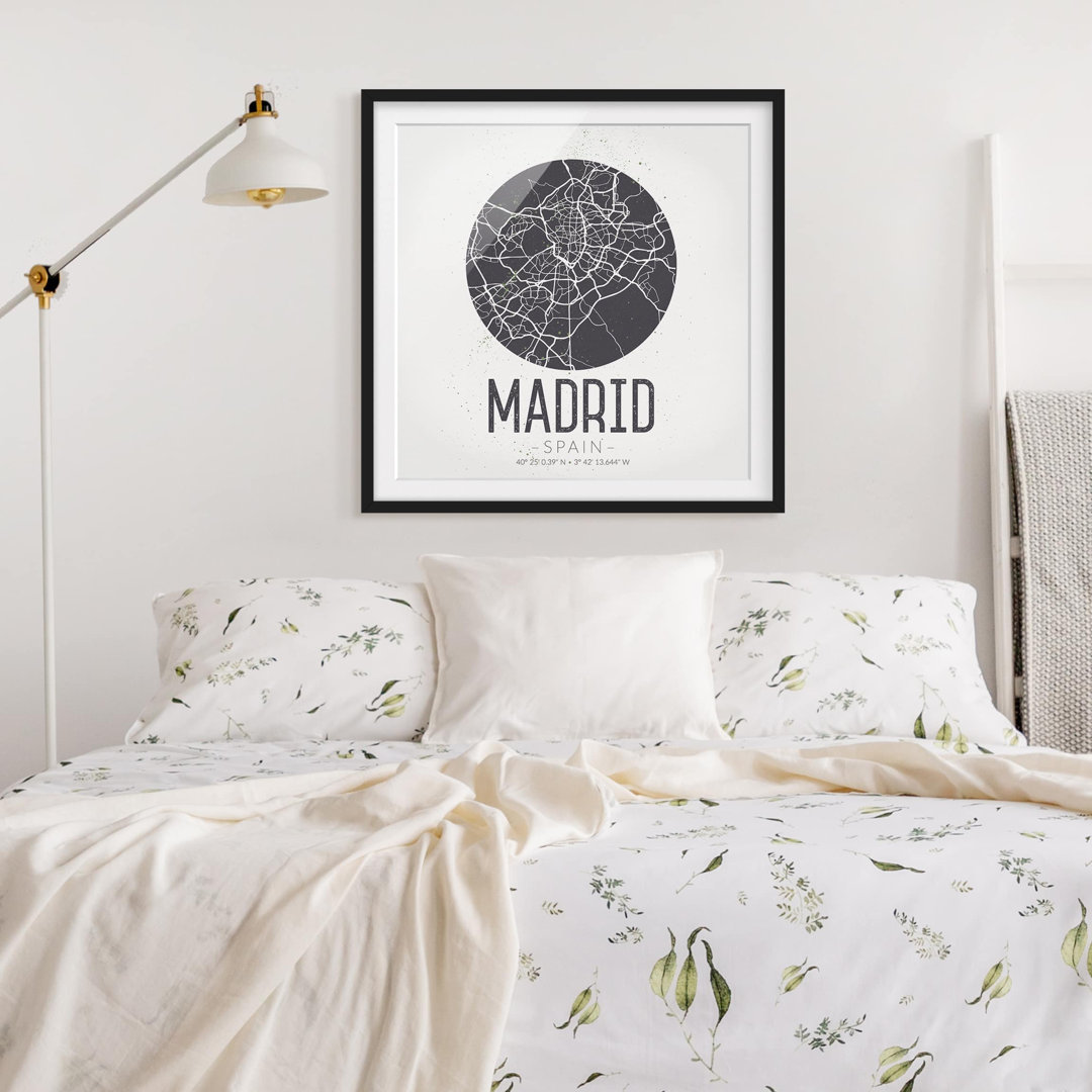 Gerahmter Grafikdruck Stadtplan von Madrid - Classic