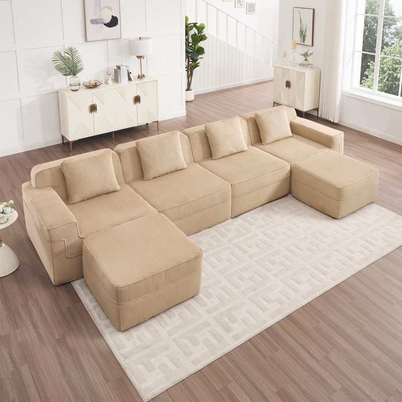Cloud Sectional Couch With Deep Seat, Camel Corduroy
