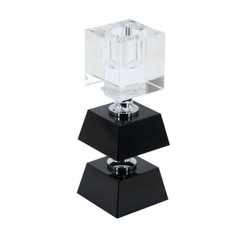 Black and Clear Two Tiered Square Candle Holder