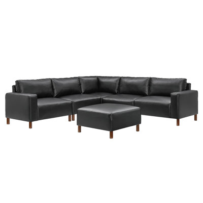 Modern Luxury Sectional Sofa Modular Couch Quality Upholstery Breathable PU Leather Couch Corner Sofa,Black