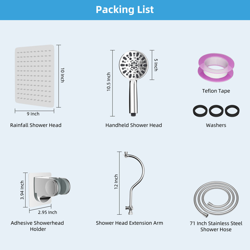 Chrome Dual Shower Head with Adjustable Height and 7-Spray Settings