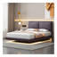 Lit plateforme tapissier pleine grandeur avec capteur de lumière et 2 grands dossiers, lit plateforme élégant avec 2 ensembles de ports USB et de prises sur chaque pied de lit arrière, gris-975786291-975786290
