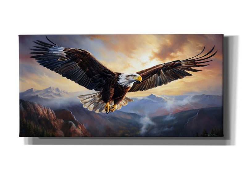 Art mural sur toile Millwood Pines «Eagle Flying 1» par Momart, H 30 po x l 60 po x P 1,5 po