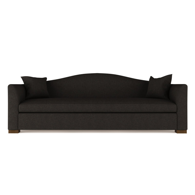 Horatio Camelback Taper Curved-Arm Sofa, Plush Velvet Chocolate, 33" H x 108" W x 36" D, Weathered