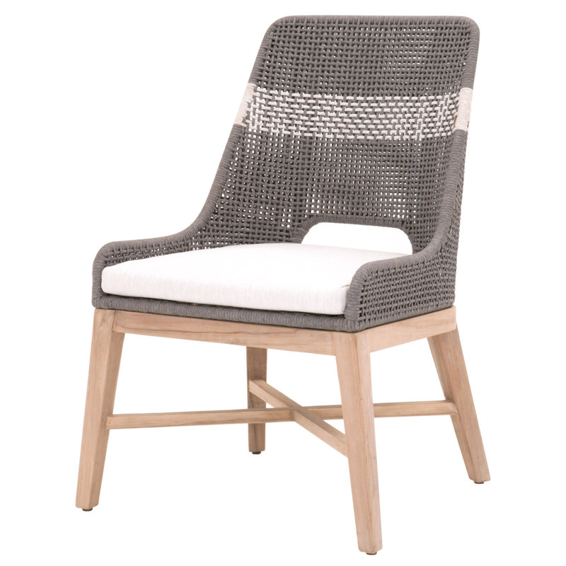 Chaise d'appoint, Corde plate colombe / teck, Blanc