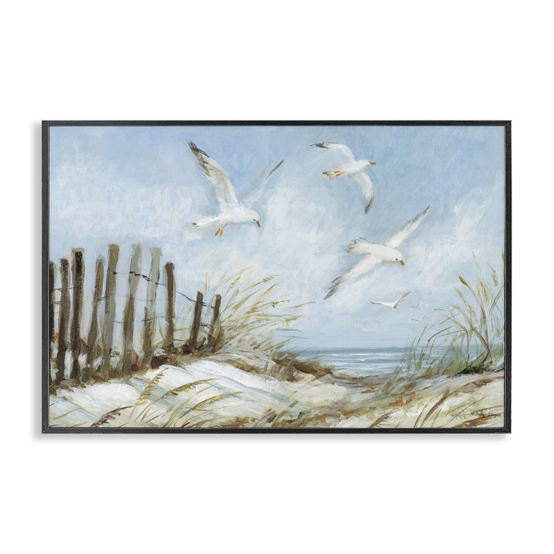 Mouettes sur un chemin de plage, estampe numérique encadrée, design par Susan Winget, H 20 po x l 30 po