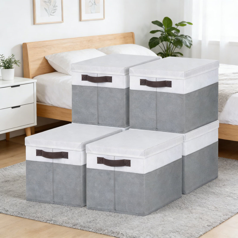 Stackable Storage Baskets With Lids 4 Pack, Large Closet Organizer Bins For Shelves, Clothes, Toys, And Blankets, Dustproof Fabric Containers For Home, Bedroom, Nursery, And Dorm Organization