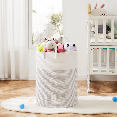 Panier à linge en corde de coton tissé avec poignées, organisateur de rangement grande capacité 80L pour vêtements, jouets, couvertures, chambre de bébé et salle de bain