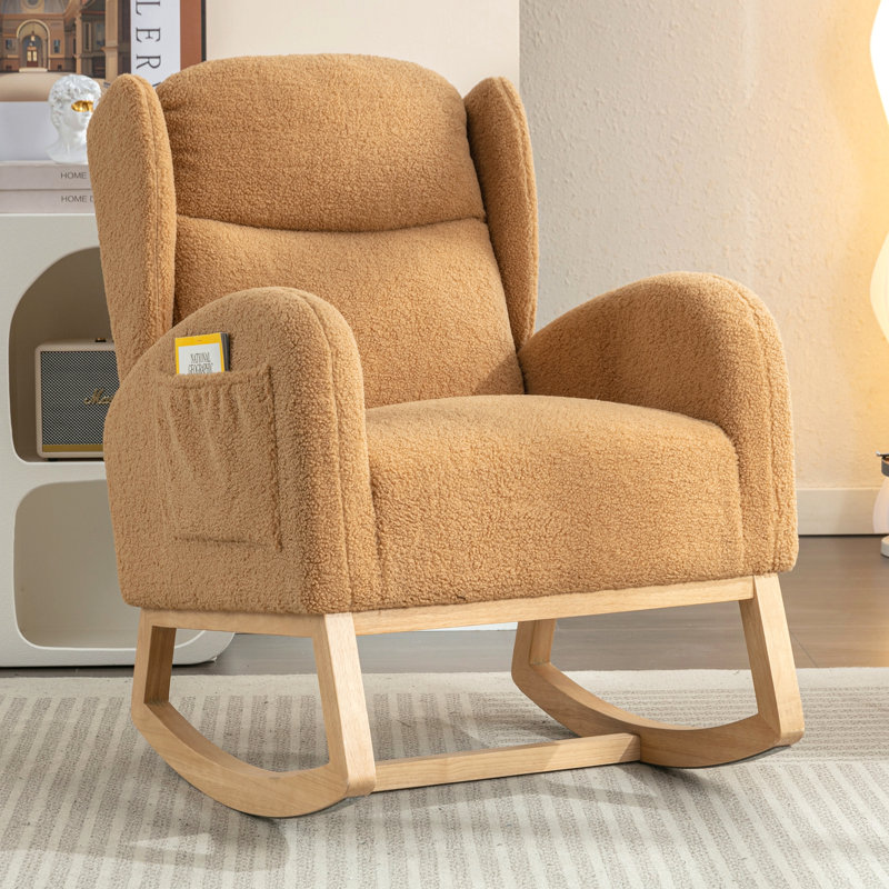 Chaise berçante rembourrée en tissu Teha Teddy, Kaki