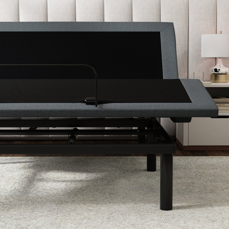 Os4 Black And Grey Split Top Queen Adjustable Bed Base With Head Foot Position Adjustment Function, Zero Gravity One - Touch Back To Flat Feature, Extra Strength Frame Reinforcement Structure,