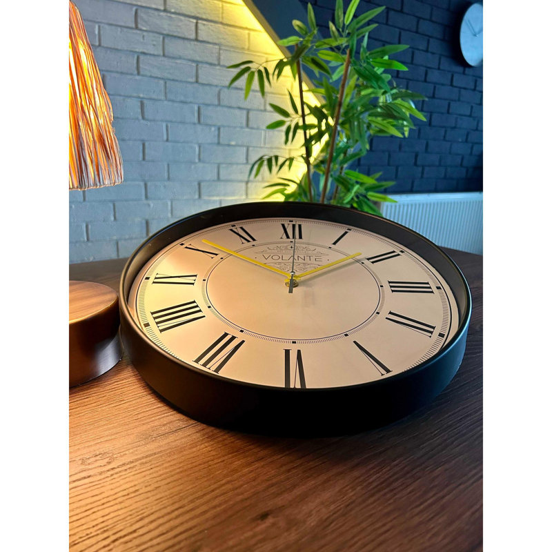 Stylish Decorative Wall Clock, 13.8 inches Diameter | Black & Yellow Design, Real Glass Cover, 1.8 inches Thickness | 100% Durable Plastic, Ideal for Home Decor, Office Spaces, and Modern Interiors