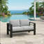 Causeuse de terrasse 52 po toutes saisons en métal avec coussins gris clair épais et structure noire