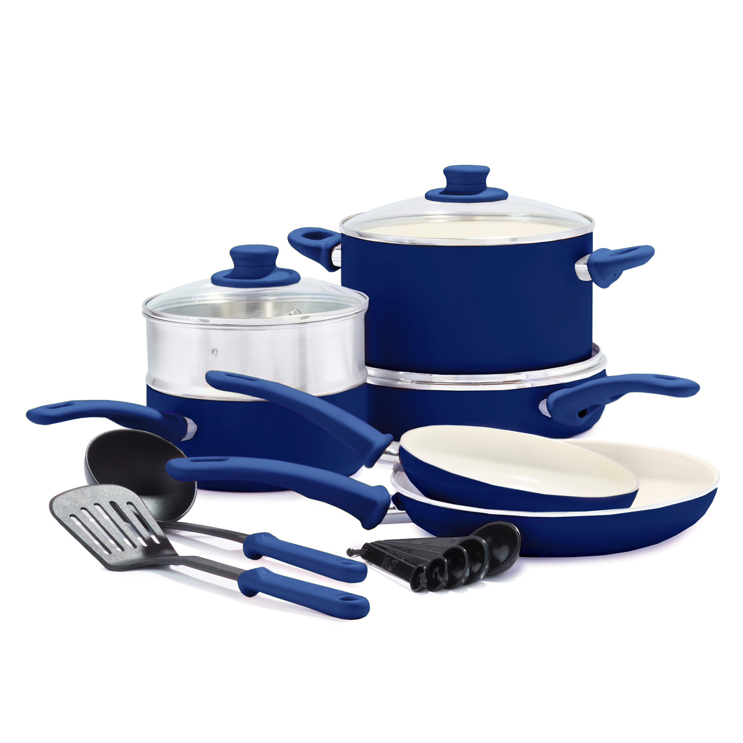 GreenLife 18-Piece Soft Grip Toxin-Free Healthy Ceramic Non-Stick Cookware  Set, Turquoise, Dishwasher Safe 