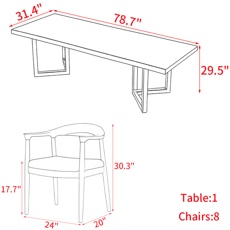 Modern simple industrial style table set, 29.5"H x 78.7"L x 31.4"W 