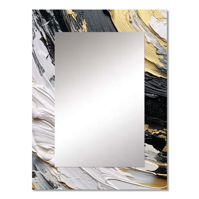 Gold Black Spiral Illusions II - Abstract Decorative Mirror On Metal, 32" x 24"
