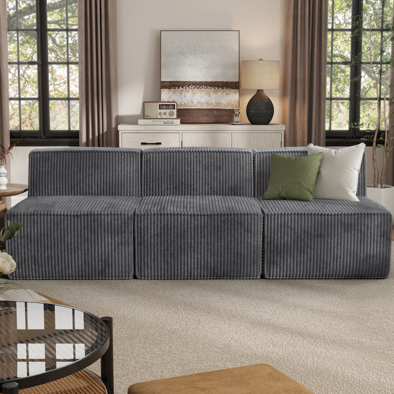 Magness 94.5" Chenille Modular Armless Sofa, Gray