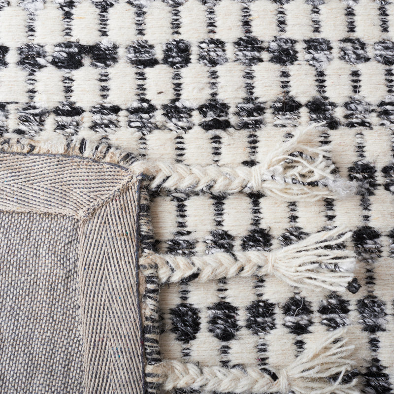 Soderquist Flatweave Black/Ivory Area Rug, Rectangle 4' x 6'
