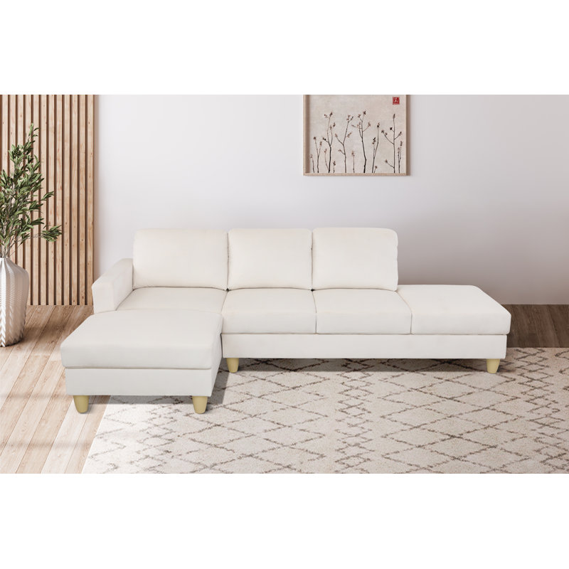 Beige Comfy Lint Fabric Sectional Sofa Set, L-Shaped Living Room Couch with Right/Left Hand Facing Chaise, Light Grey/White