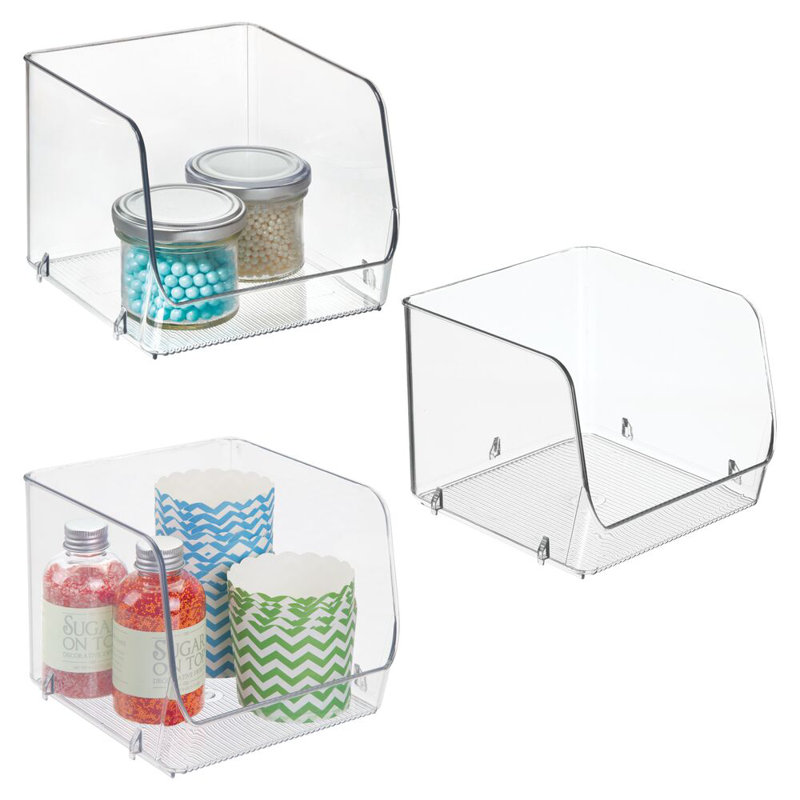 Ensemble de 3 bacs de rangement ouverts à l'avant pour la cuisine et le garde-manger iDesign - Transparent