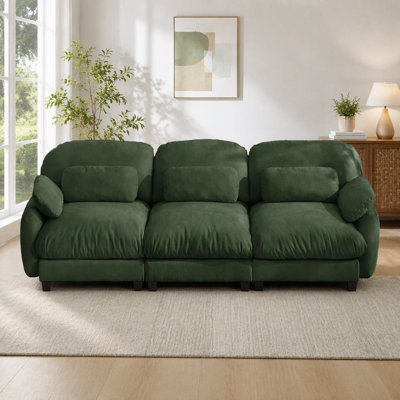 3 Seater Cloud Feel Couch, Modern Chenille Fabric Modular Sofa, Oversized Deep Seat Free Combination Comfort Furniture for Home Living Room, Green