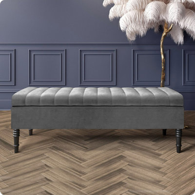 Safar Striped Ottoman Storage Bench – Upholstery Naples Shoe Bench with Black Turned Wooden Legs